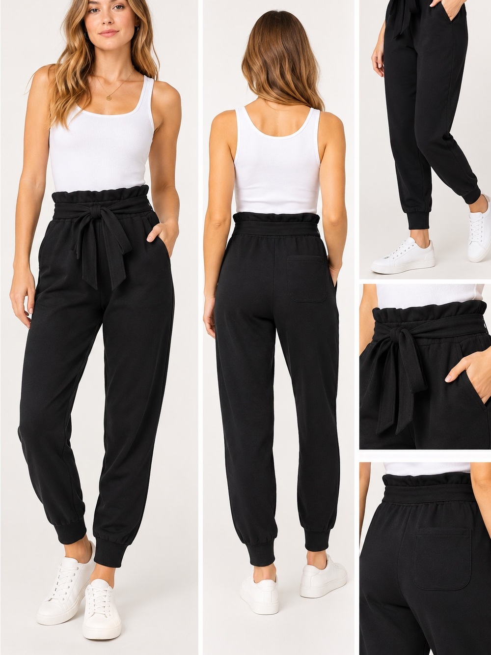 Tularosa Revolve Black Paperbag Jogger Pants S High Rise Tie Waist Cuffed $198